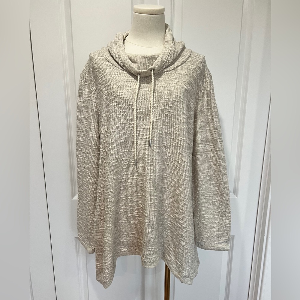 Style & Co. Cream Textured Drawstring Cowl Neck Tunic